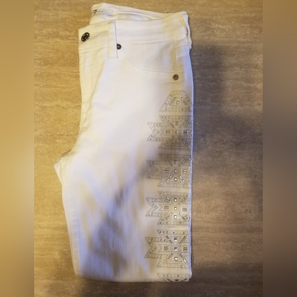 7 For All Mankind Denim - 7 For All Man Kind Side Embellished White Skinny Jeans, Sz 25, EUC
